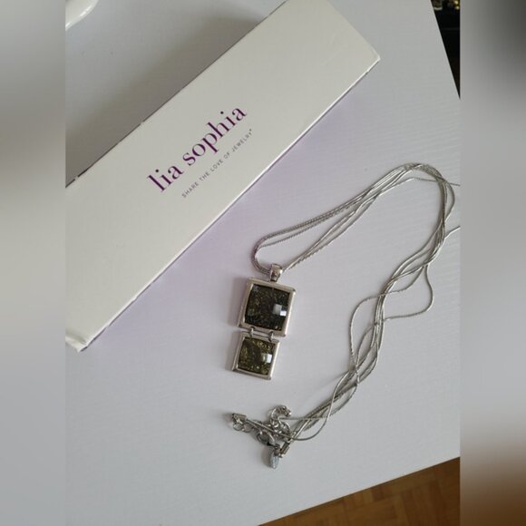 Vintage Lia Sophia Reflex Love Boho Square Drop Lariat Necklace Snake Chain - Picture 8 of 10